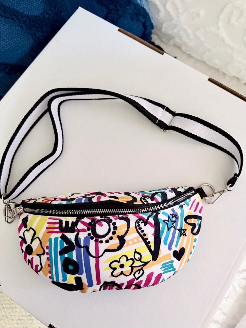 Brighton White Multicolor Floral Striped Belt Bag
